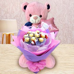 Remarkable Ferrero Rocher Bouquet Teddy N Mylar Balloon