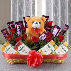 Wonderful Basket of Chocolates with Fruit Juice N Teddy