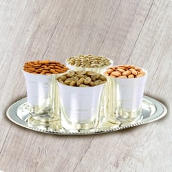 Dry Fruits with Silver Plated Glasses and Tray