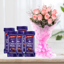 Pink Rose Bouquet with Cadbury Dairy Milk Chocolates