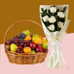 Delightful Fruits Basket N Rose Bouquet