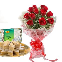 Red Roses N Kaju Katli Combo