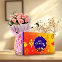 Special Combo of Pink Rose Bouquet with Cadbury Celebrations Pack