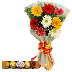 Fascinating Gerberas Bouquet with Ferrero Rocher Chocolate