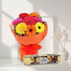 Fascinating Gerberas Bouquet with Ferrero Rocher