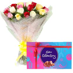 Gorgeous Mixed Roses Bunch and Cadbury Celebrations