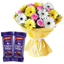 Pretty Mixed Flowers Bouquet with Cadbury