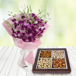 Striking Orchids Bouquet with Dry Fruits