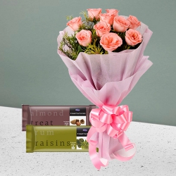 Blooming Pink Roses Bouquet with Cadbury Temptations