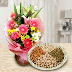 Colorful Flowers with Mixed Dry Fruits