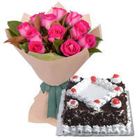 Pink Roses N Black Forest Cake Combo