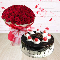 Black Forest Cake with Red Roses Combo