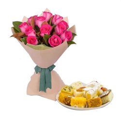 Pink Roses N Assorted Sweets Combo