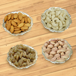 Gift of Dry Fruits with Silver Plated Bowls