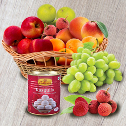 Sumptuous Fresh Fruits Basket with Haldirams Rasgulla