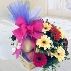 Delicious Apples and Pears with Gerbera Decor Basket