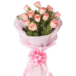 12 Pink Roses Bouquet Tissue Wrap