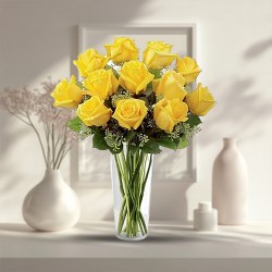 Delightful Yellow Roses in a Glass Vase